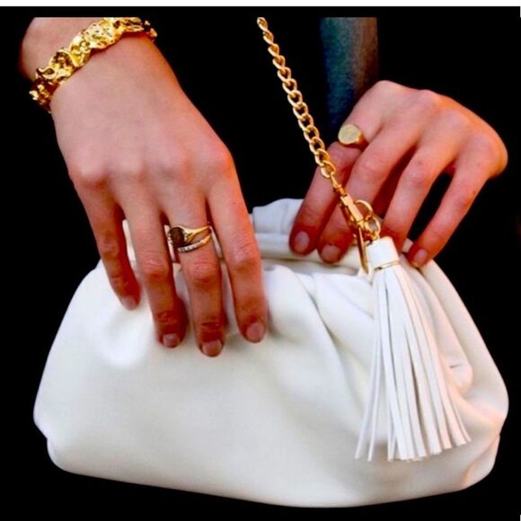 Understated Leather White Gold chain clutch purse - Picture 1 of 6